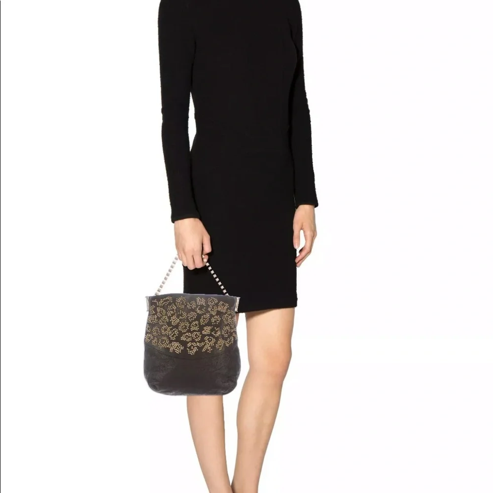 THOMAS WYLDE black gold stud leather leopard print chain strap bag purse